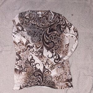 Dress Barn Elegant Brown and Cream Long Sleeve Top